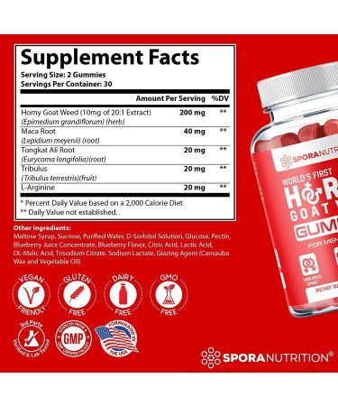 Spora Nutrition Horny Goat Weed Gummies for Men and Women  Maca Root Tongkat Ali  Energy Stamina Libido Health Immune Booster  60 Gummies  60 Count (Pack of 1) - Buy Online on GoSupps.com