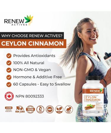 Renew Actives Ceylon Cinnamon Supplement Capsules Promotes Digestive Health & Natural Appetite Control Traditionally Used in Herbal Medicine for Loss of Appetite & Bloating 60 Veggie Capsules (2pk) 2 Packs - Buy Online on GoSupps.com