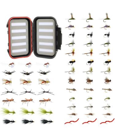 Wild Water Fly Fishing 60 Most Popular Flies in Mini-Mega Assortment with Small Fly Box incl. Dry, Caddis, Nymph, Wooly Bugger for Trout, Panfish, Crappie, Sunfish