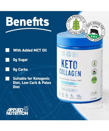Applied Nutrition Keto Collagen Protein Powder with MCT - 325g, 25 Servings | Zero Sugar & Carbs, Healthy Skin, Hair, Nails | Ketogenic & Paleo Diet Support | Unflavoured - Buy Online on GoSupps.com