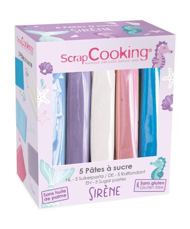 Scrapcooking - 5 -Set Fondant Mermaid - light blue Parma white pink turquoise blue - 5 x 80 g - sugar paste for cake cakes decorative birthday - gluten -free & palm oil -free - 7259