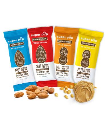 Super Pop Snacks, Clean Plant Based Protein Bars, All-Natural Nut Butter Bars With Organic Whole Foods, Delicious, Meal Replacement, Gluten Free, Soy Free, Dairy Free, 10g Protein, Variety Pack (8 Pack)