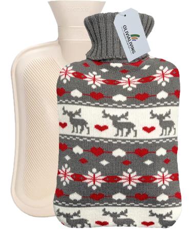 Olivialiving hot bottle with knitting cover - ideal for cramps pain relief and cozy nights - water heating pillows - feet and bed warmers for adults Nordic reindeer - Buy Online on GoSupps.com