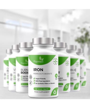 Pharmtect Iron Tablets 14mg Supplement - Cognitive Function & Fatigue Reduction - 120 Vegan Tablets - UK Made - Buy Online on GoSupps.com