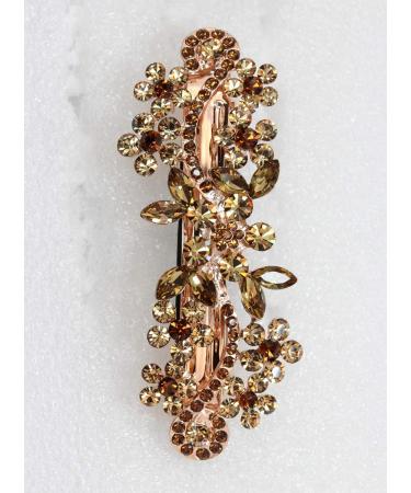 Faship Smoked Topaz Color Brown Crystal Floral Hair Barrette Clip - Buy Online on GoSupps.com
