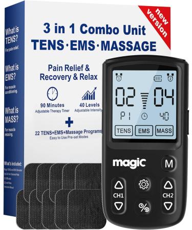 Tens Unit Muscle Stimulator Machine - Dual Channel Electronic Pulse Massager, Tens EMS Machine for Pain Relief Therapy with 10 Electrode Tens Unit Replacement Pads (2"x2") - Buy Online on GoSupps.com