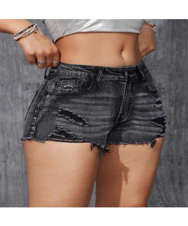 Uck-Kit Summer Skinny Denim Shorts for Women - Sexy Torn Black Jeans Casual Medium Waist - Buy Online on GoSupps.com