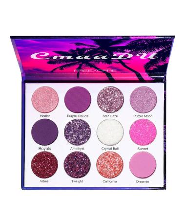 Professional 12-Color Eyeshadow Palette - High Pigment Matt & Shimmering Shades for Waterproof Eye Makeup Pink & Purple Glitter Eyelid Shadow - Buy Online on GoSupps.com
