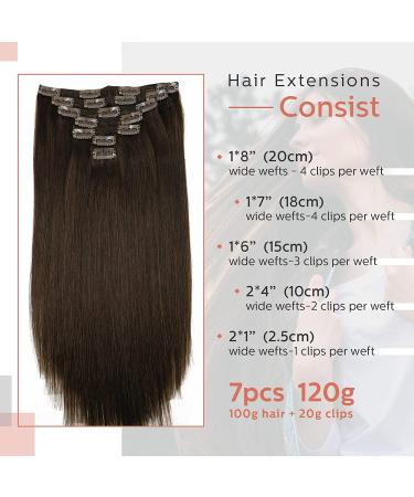 16 Double Weft Brazilian Human Hair Clip In Extensions - Dark Brown #2 - Buy Online on GoSupps.com
