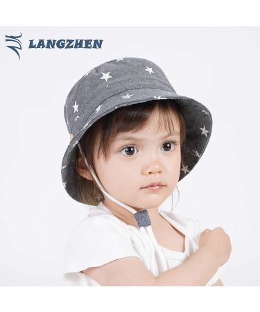 LANGZHEN Baby Girl Sun Protection Hat | Adjustable Toddler Wide Brim Play Hat with Chin Strap | Double Stars Design | 6-12 Months - Buy Online on GoSupps.com