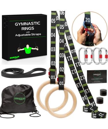 awegym Gymnastic Rings with Adjustable Straps, 1.1" Olympic Rings, Calisthenics Rings Equipment, Gym Rings with Straps for Home Workout, Outdoor Exercise Rings, Crossfit Pull Up Row Dip Ring Training