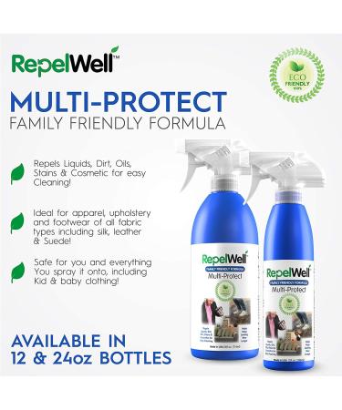RepelWell Multi-Protect Stain & Water Repellent (12oz) Eco-Friendly  Pet-Safe Spray Keeps Your Belongings Clean  Dry and Looking Like New  Protects Fabric  Upholstery  Leather  Footwear & More Multi Protect 12oz - Buy Online on GoSupps.com