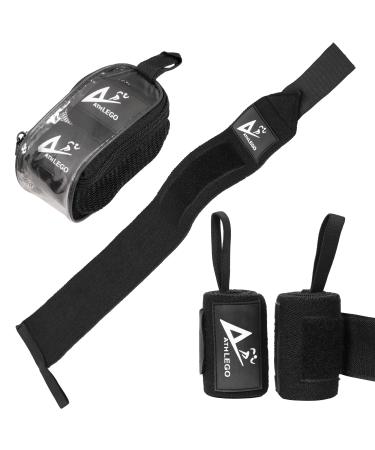 Athlego 2 Pack Wrist Wraps for Weightlifting Men, 18 Inches Professional Lifting Wrist Wraps with Thumb Loop for Strength Training, Bodybuilding, Weight Lifting Black