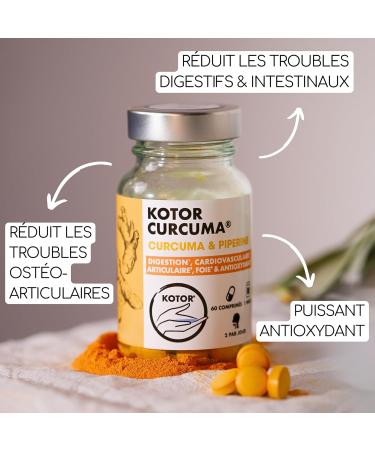 KOTOR Turmeric | Anti Inflammatory and Oxidant Joint Pain Difficult Digestion | 786mg | High Absorption Organic Turmeric | Curcumin + Piperine | 60 Tablets | Made in France - Buy Online on GoSupps.com