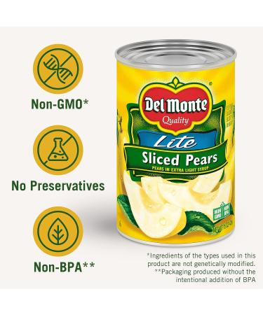 Del Monte Lite Sliced Bartlett Pears in Extra Light Syrup 15 oz Can - 12 Pack - Buy Online on GoSupps.com