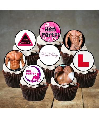 PRECUT Hen Party Mini Cupcake Toppers Edible Ladies Night Cake Decorations Edible Bachelorette Cake Decorations Hen Night Cupcake Decoration Naughty Butler Cake Topper (24) - Buy Online on GoSupps.com