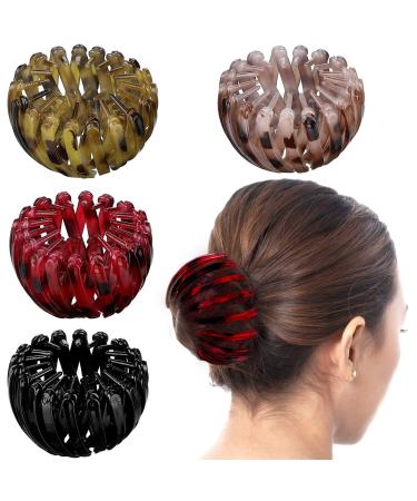 4 Pieces Vintage Geometric Retractable Hair Loops Expandable Ponytail Holder Clip Bird Nest Shaped Hair Clips Hair Accessory Hair Donut Bun Maker Hair Styling Tool for Women Girls - Buy Online on GoSupps.com