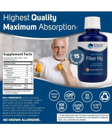 Trace Minerals Fast Absorbing Fiber Liquid Supplement 14g | Prebiotics for Healthy Digestion | Gluten Free Orange Tangerine 15 oz - Buy Online on GoSupps.com