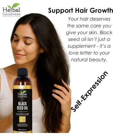 Black Seed Oil - Organic Cold Pressed Nigella Sativa Black Cumin Seed Oil with Thymoquinone Blackseed Liquid for Health Hair Growth & Skincare 8 fl. oz | Herbal Goodness - Buy Online on GoSupps.com