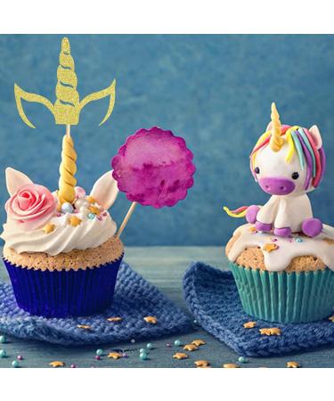 Arthsdite 24Pcs Unicorn Horn Cupcake Toppers Gold Glitter Unicorn Cupcake Picks for Unicorn Theme Baby Shower Birthday Wedding Engagement Party Cake Decorations Supplies - Gold Glitter - Buy Online on GoSupps.com