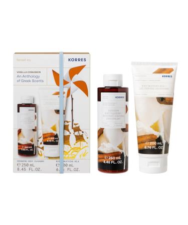 KORRES Vanilla Cinnamon Body Care Gift Set Value Set for Men and Women Fragrance of Creamy Vanilla and Warm Spicy Cinnamon Shower Gel 250 ml and Body Milk 200 ml Vegan - Buy Online on GoSupps.com