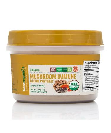 BareOrganics Mushroom Immune Blend Powder Organic Superfood Vegan Dietary Supplement 4 Ounces