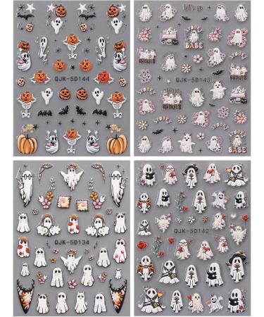 5D Halloween Nail Stickers 4 Sheets 5D Self-Adhesive Embossed Nail Decal Ghost Nail Art Decoration Design Supplies - Buy Online on GoSupps.com