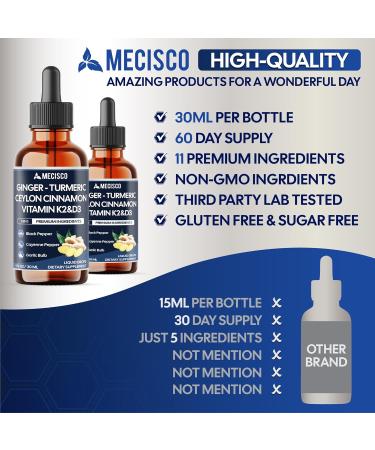 11in1 Ginger Root Liquid Drops with Vitamin D3 Vitamin K2 Turmeric Ceylon Cinnamon Berberine Extract Garlic Black Pepper and More - 1 FL Oz - 2 Month Supply - Buy Online on GoSupps.com