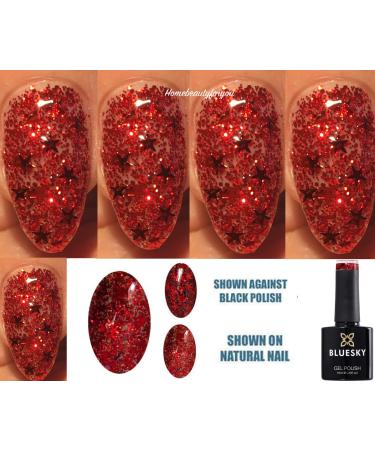 Bluesky GEL POLISH RED Heart Throb A Clear Gel with Red Stars and Glitter Shapes SP19 Nail Gel Polish UV LED Soak Off 10ml
