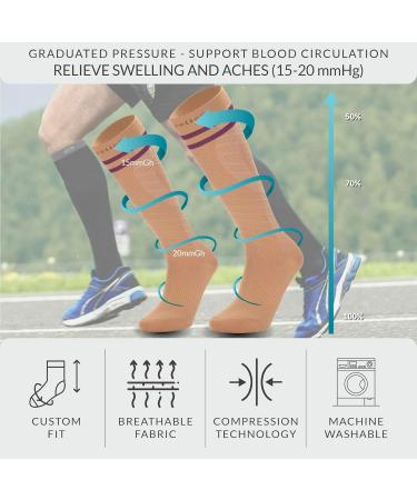360 RELIEF - Flight Compression Socks Supports | Blood Circulation Travel Work L-XL Beige with 2 Plum Purple lines - Buy Online on GoSupps.com