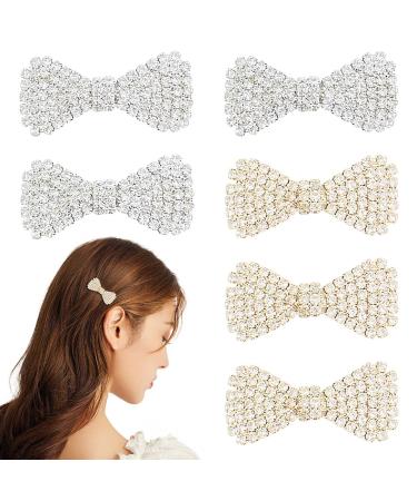 6 Pack Bow Rhinestone Crystal Hair Clips Metal Hairpin Fashion Hair Bow Barrettes Accessories for Girls and Women (Gold+Silver)