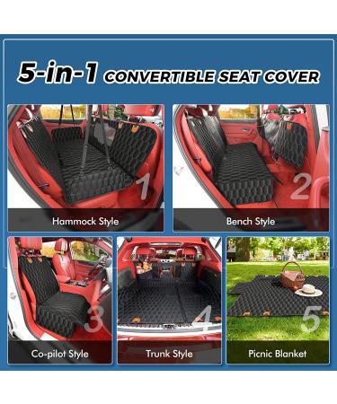 5-in-1 Dog Car Seat Cover for Back Seat | Waterproof & Scratchproof Car Hammock for Dogs | Nonslip & Mesh Window Car Pet Seat Protector with Belt | Fits Cars, Trucks, SUVs | Black 53x59 - Buy Online on GoSupps.com