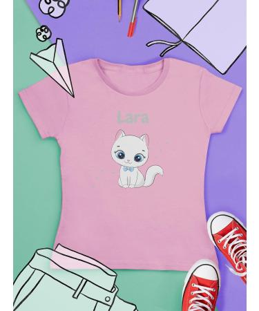 Personalized Gift for Girls - Cute Cat T-Shirt by Shirtracer | Custom Name Design - Pink 164 - Buy Online on GoSupps.com