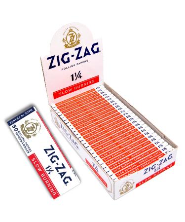 Zig-Zag - Slow Burning Rolling Papers Carton of 25 packs 50 Leafs per Pack Size 1 (2 Sizes) Available Easy Rolling 100% Natural Gum Arabic No Bleach Authentic (White)