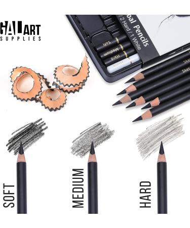 Galart Supplies Charcoal Drawing Set - 12 Piece Pre-Sharpened Pencils for Artists and Beginners | Soft, Medium, Hard, and White Charcoal Pencils for Drawing, Shading, and Sketching with Organizer Tray - Buy Online on GoSupps.com