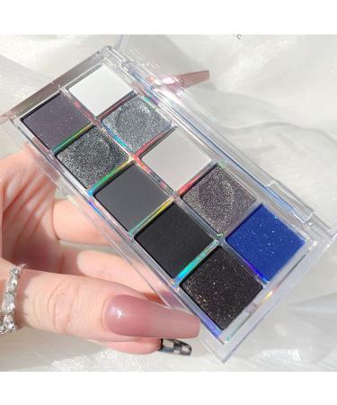 10-Color Smokey Eyeshadow Palette with Gray Silver Glitter & Blue Cool Tones - Long-Lasting & Waterproof Eye Makeup Kit with Advanced Brush - Buy Online on GoSupps.com