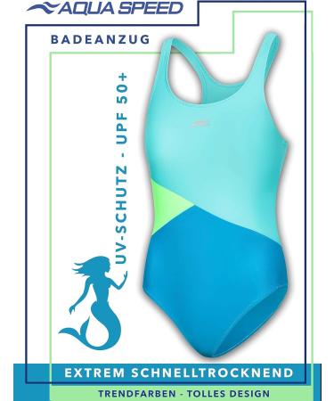 Aqua Speed Girls' UV Protection Bathing Suit | Chlorine Resistant One-Piece 104-158 | Opaque & Anti-Pilling | Blue-Turquoise-Light Green 28 - Buy Online on GoSupps.com