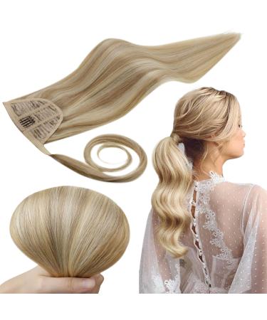 Runature ponytail hair part real hair blond highlight straight human hair 55cm ponytail extensions real hair ash blonde with blonde straight real hair braid 80g #16p22 55 cm 1-braid #16/22