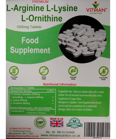 L-Arginine L-Lysine L-Ornithine 800mg Tablets - Muscle Support & Absorption - 120ct - Buy Online on GoSupps.com
