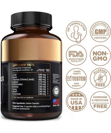 Grassfed Beef Organs Supplement - Organ Complex with Liver, Brain, Heart, and More (180 Capsules) - Buy Online on GoSupps.com