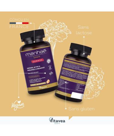 Manha - Solaire Gummies - Self-Tanning - Nutritional Supplement - Prepares Activates and Prolongs the Tan - Tan Skin Tone Without Sun - Evening Primrose Lutein Lycopene - 60 Gummies - 2 Months - - Buy Online on GoSupps.com