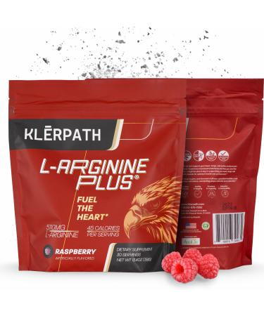 Klerpath L-Arginine Plus Powder with 5110 mg L-Arginine and 1010 mg L-Citrulline - Nitric Oxide Supplement for Blood Flow and Circulation - Raspberry 30 Servings