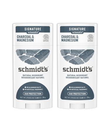 Schmidt's Aluminum Free Natural Deodorant for Women and Men, Charcoal & Magnesium with 24 Hour Odor Protection, Certified Natural, Vegan, Fresh, 2.65 Oz, Pack of 2 Fresh 2.65 Ounce (Pack of 2)
