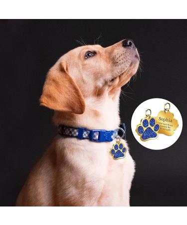 JATEBI 2 Pack Personalized Glitter Paw Pet ID Tags - Custom Engraved for Cats and Dogs - Easy to Read - Blue - Buy Online on GoSupps.com