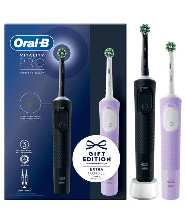 Oral-B Vitality Pro electrical toothbrush/electric toothbrush double pack with 2 plug-in brushes 3 cleaning modes for dental care gift man/woman designed by brown black/purple black/purple Violet - Buy Online on GoSupps.com