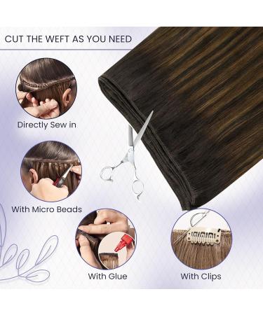 LAAVOO Real Hair Tape Extensions - Brown Ombre Balayage Remy Hair for Sewing 100g #2/8/2 40cm - Premium Real Hair Tressen - Buy Online on GoSupps.com