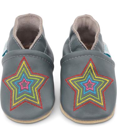 Dotty Fish Soft Leather Baby Shoes | Boys Toddler Shoes with Non-Slip Suede Soles | Grey Rainbow Star | Sizes 0-6 Months to 4-5 Years - Buy Online on GoSupps.com