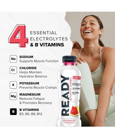 Ready Sports Drink Light The Ultimate Low-Calorie Hydration Drink with 4 Different Electrolytes No Added Sugars Naturally Sweetened & Flavored Watermelon Lemonade 16.9 oz (12-Pack) Watermelon Lemonade 16.9 oz (Pack  - Buy Online on GoSupps.com