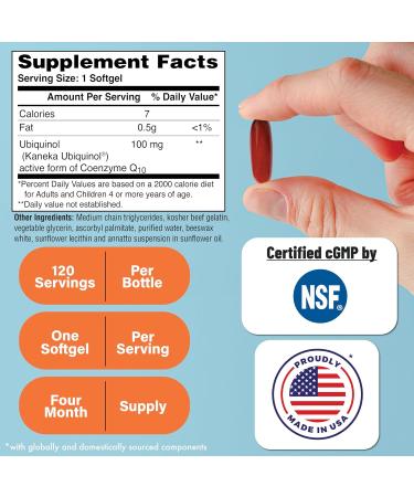 Health Thru Nutrition Ubiquinol 100mg - Kaneka QH CoQ-10 Softgels | Enhanced Bioavailability | 3rd Party Tested | Non-GMO | Cardiovascular & Mitochondria Support - 120 Count - Buy Online on GoSupps.com