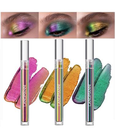 Sitovely Sparkling Chameleon Liquid Eyeshadow Set  3 Metallic Colors of Quick Drying Diamond Glitter Shining Eye Shadow Eyes Makeup with Gift Box